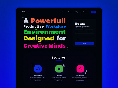 Notes - Sign up colours dark dark mode dark theme dark ui digital art dribbble dribbble best shot dribbbleweeklywarmup idea notes signup typogaphy typography art uiux user experience user interface design userinterface web design webdesign