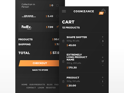 Responsive Cart cart checkout dark e commerce fitness interface rwd shop store ui ux web