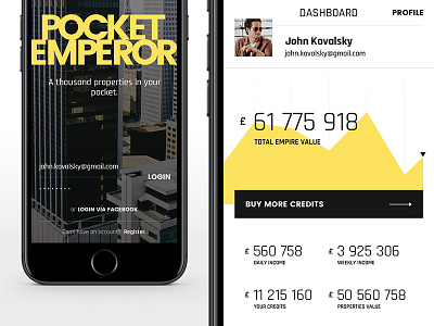 Pocket Emperor — The Game app dashboard game graph interface ios properties real estate simulator ui ux