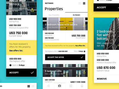 Pocket Emperor — Properties Portfolio app. ios game grid interface iphone iphone x list properties real estate ui ux