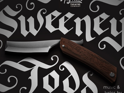 Sweeney Todd Final Artwork barber black letter calligraphy knife sweeney todd