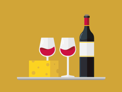 Wine & Cheese bottle cheese flat glasses platter vector wine