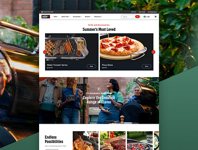 Weber Grills Site Redesign adventure ecommerce grilling homepage lifestyle brand outdoor design salesforce shop sketchapp ui user experience userinterface ux website