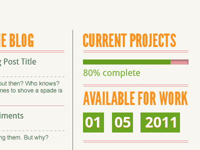 Some Home Page Elements date progress type