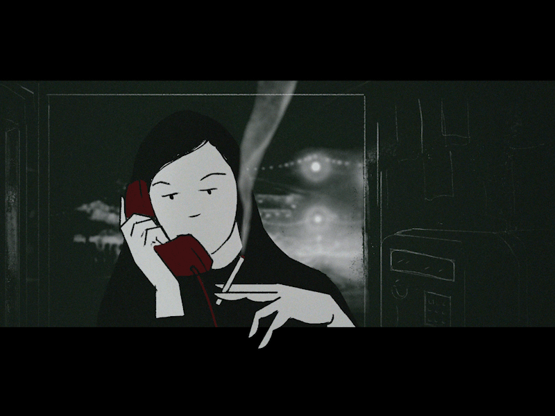 Fag and booth - smoke test after effects balck booth celanimation comics drawnd film noir hand marc desc smoke telephone white