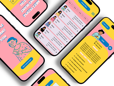 Concept of app for volunteer help search android app branding design graphic design mobile app palette pink ui uiui ux volunteer web design