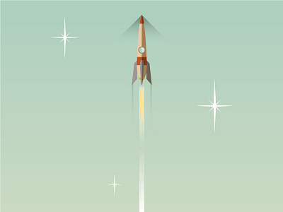 Rocket design flat folio illustration portfolio retro rocket ship space stars study website