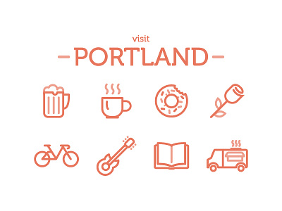 Visit Portland beer bike book coffee design donut guitar icon music oregon portland rose