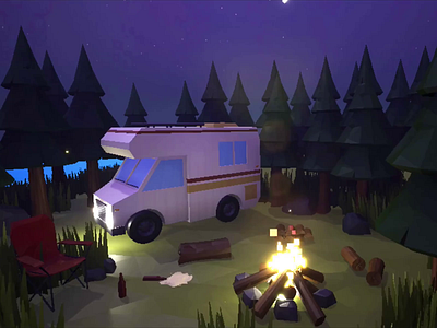 Camping in the Woods 3d 3d animation 3d art android animation app app store forest game game art game design google play ios lowpoly mobile nature outdoors unreal van