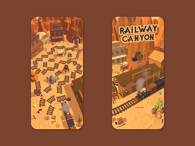 Railway Canyon - upcoming mobile game america app store cowboy game game art game asset game design google play indie game ios iphone mobile rail railway train ui usa ux western wild west