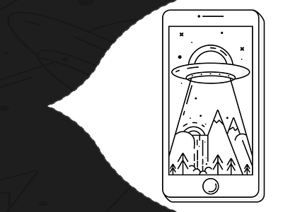 UFO Landscape Abduction black and white freebie illustration landscape linework monoline stroke tutorial ufo