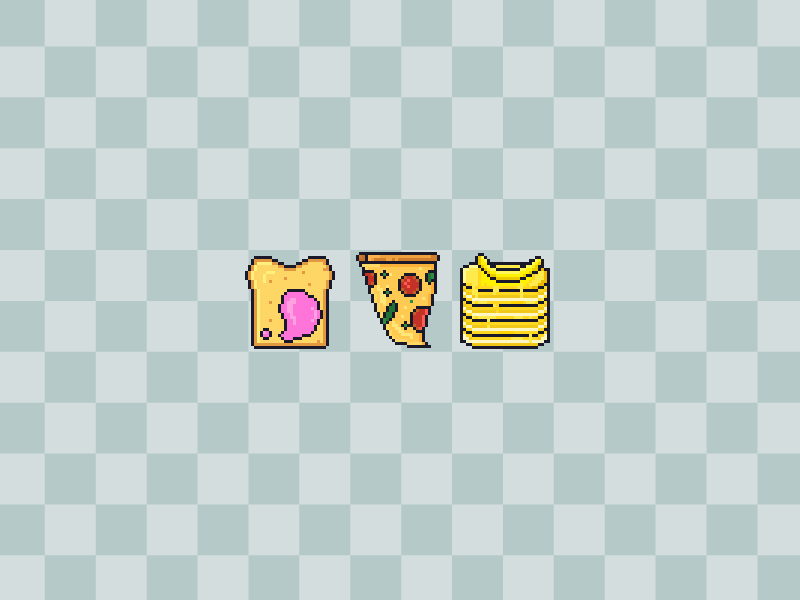 Say "foodie"! game design kawaii banana cake pizza toast aseprite game art game asset pixel