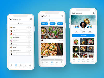 Eatfly App Design - Social Feed/ Profile, Shopping List