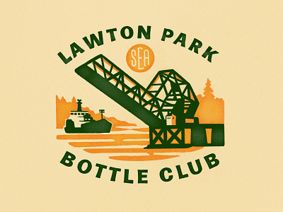 Lawton Park bottle club Logo beer boat branding coast design fishing graphic design hand drawn illustration logo package design sea seattle sunset vintage wa wine