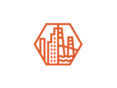 New York / California bridge building california hexagon icon line art logo new york water