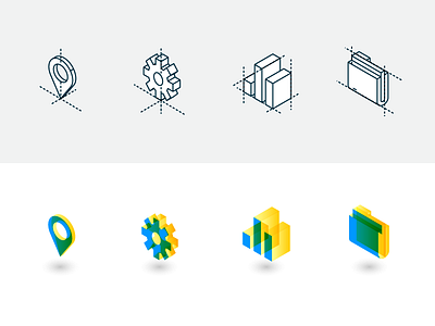 Icons - before and after dimension icons isometric lines perspective shadows transparency