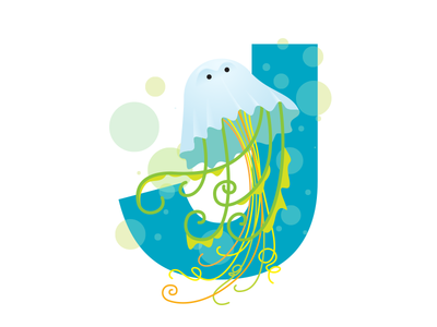 J is for Jellyfish bubbles characters custom illustration j jellyfish letters sea life tentacles water
