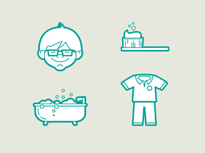 Bedtime icons bathtub bedtime glasses icons pants shirt tootbrush