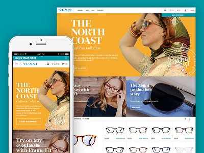 Zenni homepage ecommerce eyeglasses eyewear flat color typography ui ux