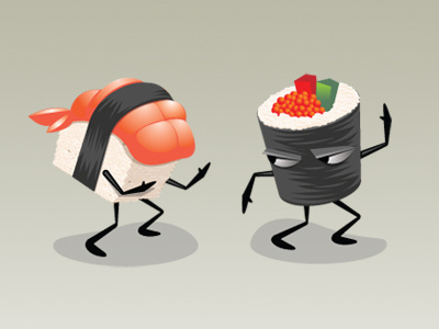 Food Characters 1 cartoon characters fight food illustration sushi