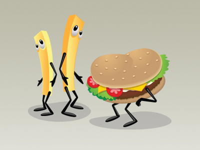 Food Characters 3 cartoon characters cheeseburger food french fries illustration