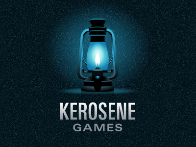 Kerosene Games logo blue branding dark kerosene lamp light linotype univers logo video games