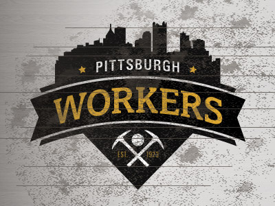 Workers antique basketball dribbble grunge logo rebound skyline sports vintage workers