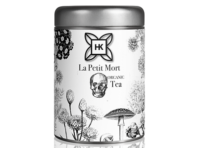 Little Death Tea Mockup art direction branding coffee death death and rebirth logo organic packaging product branding skull tea