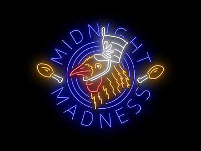 Midnight Madness Logo 2018 aws chicken conference drumstick neon reinvent tatonka challenge type