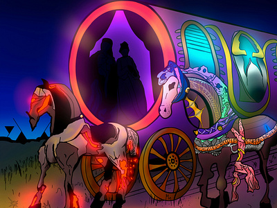 Mystic Arrival digital illustration fantasy grt gypsy gypsy traveller horses illustration irish traveller romany gypsy scifi scottish travellers vardo wagon