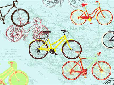 Bicycle bicycles bike shop blue california illustration napa red ride yellow