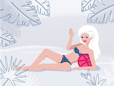 Hello Dribbblers! beach debuts girl greeting hello illustration shot