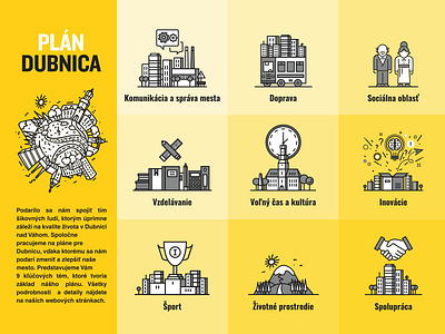 Plan Dubnica icons city branding icons iconset identity illustration logo logo design logotype vector yellow