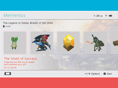 Nintendo Switch Achievement (Mementos) Concept UI graphicdesign nintendo nintendoswitch uidesign zelda