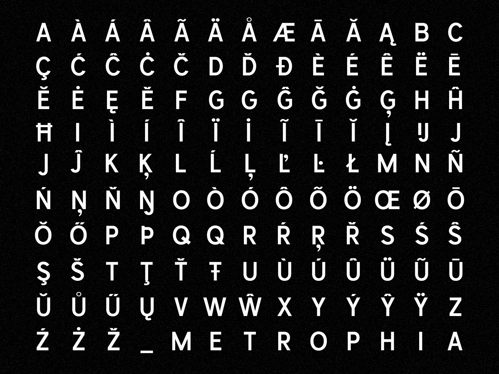 Metrophia Cap Glyphs font glyphs obliques sans sans serif type typeface typography weights