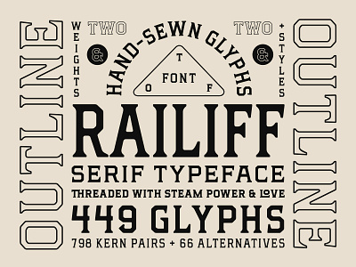 From Railiff with Love alternatives bold display font glyphs hand sewn ligatures lockup otf outline railiff regular serif type typeface typography
