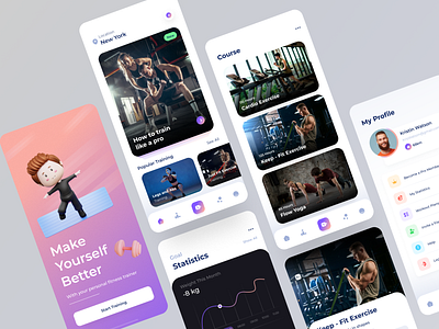 Fitness Coach App android clean ui creative daily ui dark ui design figma fitness gym home screen illustration ios logo main page mobile aap training ui ux xd