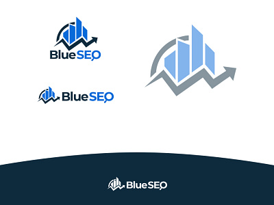 Blue SEO arrow company graphic magnifing seo