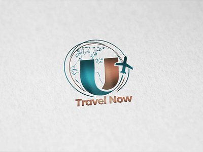 U Travel Now design globe logo now plane travel u world