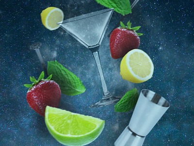 Floating Cocktail cocktail design jigger lemon lime liqour strawberry