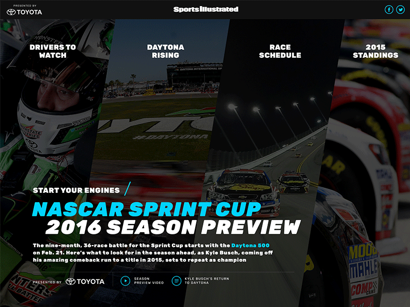 2016 Nascar Season Preview Website daytona 500 nascar racing sports sports illustrated sprint cup toyota web design