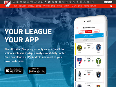 Major League Soccer: Mobile App Marketing Page design major league soccer marketing mls responsive web soccer sports