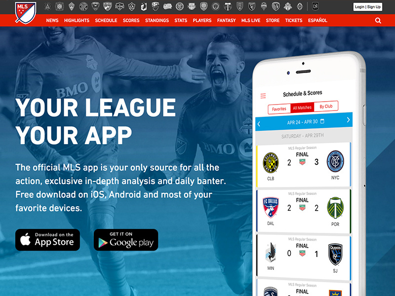 Major League Soccer: Mobile App Marketing Page by Nicole Zigmont on ...