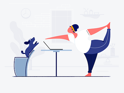 Doing Yoga character comfortable design dog groom illustration illustrator interface lovely man motion sport vector web yoga