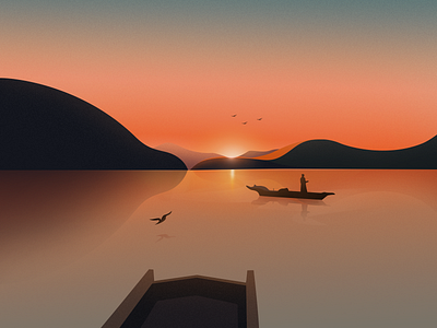 Landscape illustration ferry illustration illustrator lake landscape mountain sunrise wallpaper wallpaper design