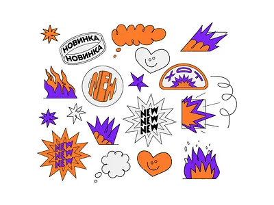 Sticker Pack for Kinopoisk art clouds design fire flat fun illustration kinopoisk smile stickers vector vivid yandex