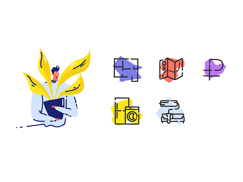 A Rental Ad saintpetersburg plants person rental ad apartment flat vivid icons illustration