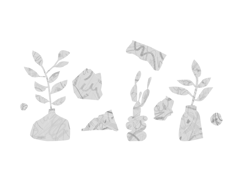 Just plants monochrome grey abstract messy paint illustration vector plants