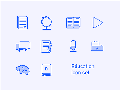 Education Icon Set Preview books brain dialog document education icons educational game globe icon icon set line art lineart microphone pen play school school icons workshop