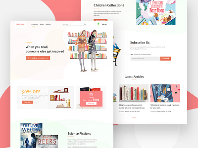 Bookshop landing page book shop ecommerce homepage illustration landing page minimal online shop uiux user interface ux design web design web illustration